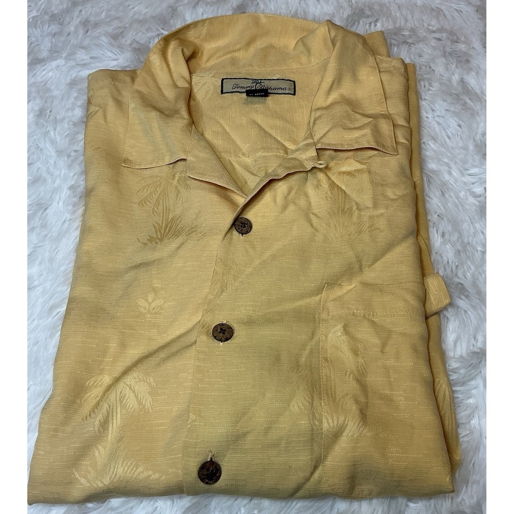 Tommy Bahama Hawaiian palm tree 100% Silk Short‎ Sleeve Men Large Shirt